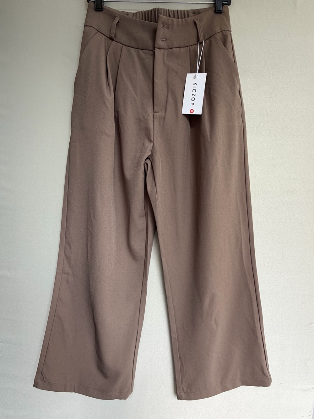 KICZOY Women's High Rise Wide Leg Pleated Trousers Taupe Dress Pants NWT